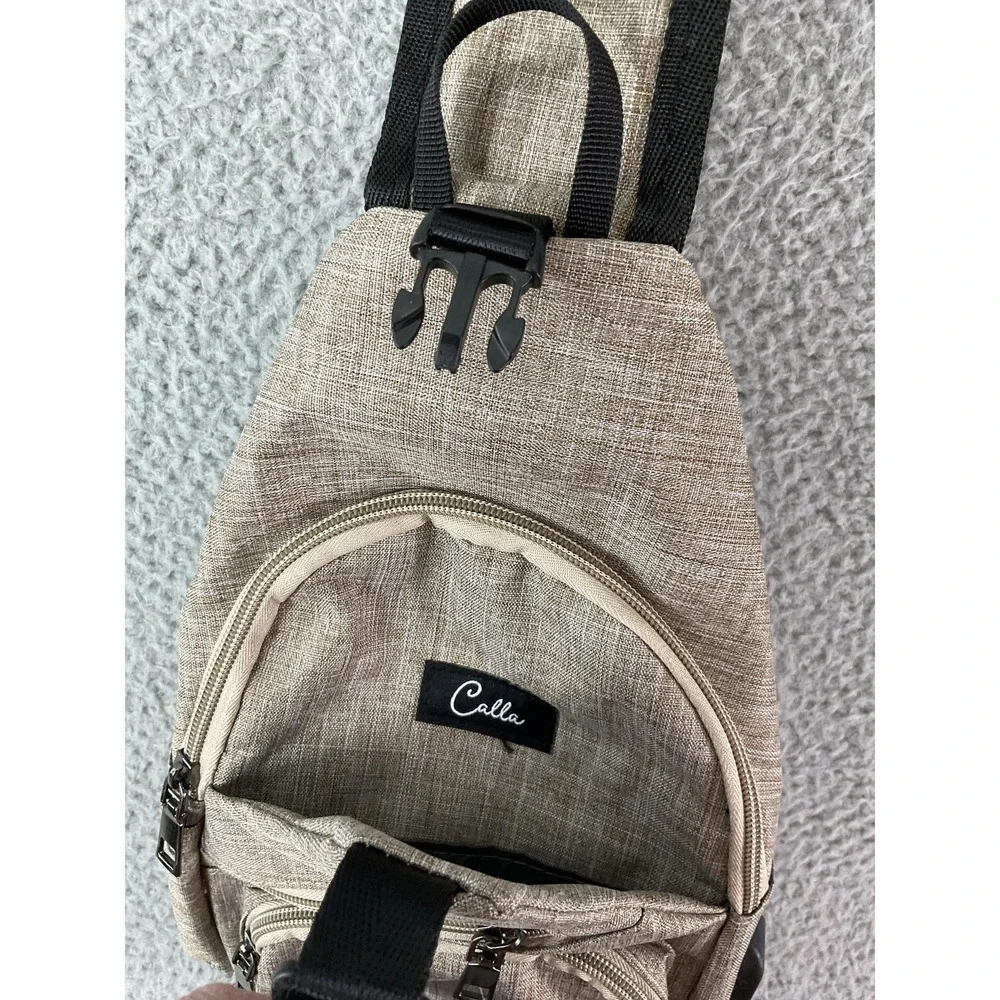 Nupouch Anti-Theft Sling Womens Small Tan Daypack Polyester Zip USB Port Light